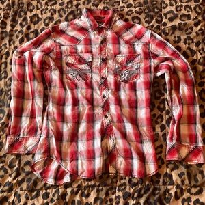 Y2K AFFLICTION STYLE HELIX BRAND GOTH EMO TRIBAL TYPE BUTTON UP